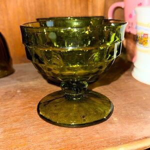 Green glass goblets. Vintage cups. Wine glasses. Set of 3.